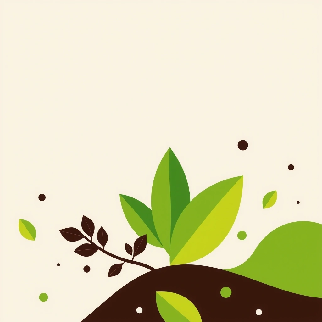 Ilustrație abstractă cu frunze verzi și elemente organice, simbolizând sănătatea naturală și vitalitatea.