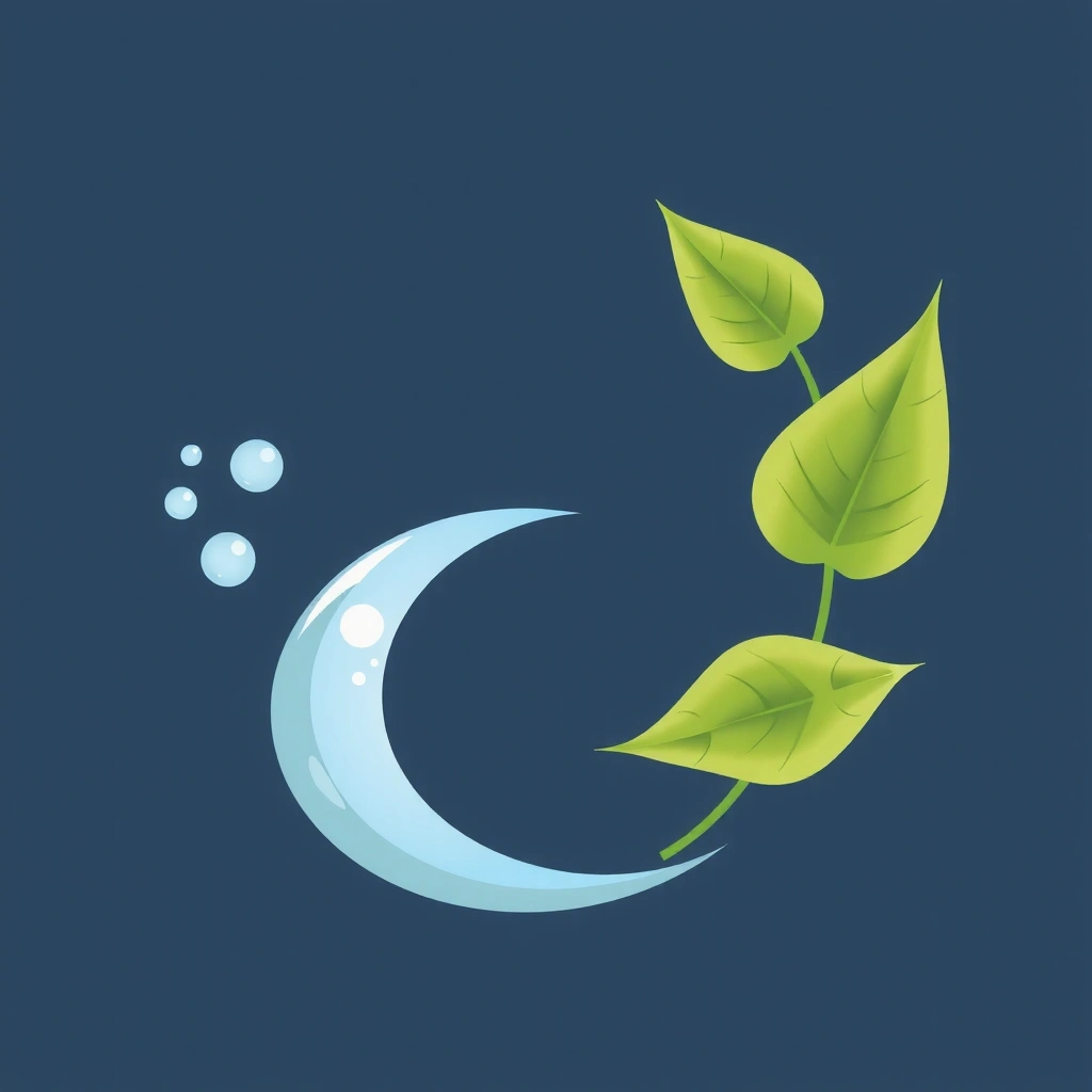Ilustrație a unui simbol de echilibru sau yin-yang cu elemente naturale precum apă și frunze, reprezentând sănătate și bunăstare holistică.